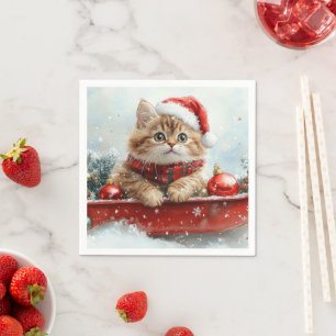 Serviette En Papier Chat Persan en Traîneau Laissez Tomber la Neige No