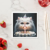 Serviette En Papier Chat perse avec gâteau d'anniversaire (En situation)