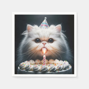Serviette En Papier Chat perse avec gâteau d'anniversaire