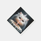 Serviette En Papier Chat perse avec gâteau d'anniversaire (Coin)