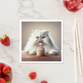 Serviette En Papier Chat perse lèche un gâteau d'anniversaire (En situation)