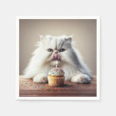 Serviette En Papier Chat perse lèche un gâteau d'anniversaire (Devant)