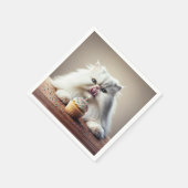 Serviette En Papier Chat perse lèche un gâteau d'anniversaire (Coin)