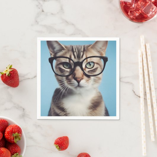 Serviette En Papier Chat Portant des lunettes (En situation)