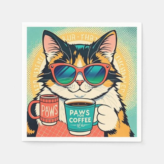 Serviette En Papier Chat portant des lunettes de soleil surdimensionné (Devant)