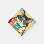Serviette En Papier Chat portant des lunettes de soleil surdimensionné (Coin)