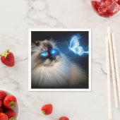Serviette En Papier Chat Ragdoll Avec Papillon Néon Bleu (En situation)
