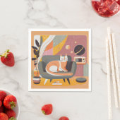 Serviette En Papier Chat Retro Illustré sur Lounger Cocktail serviette (En situation)