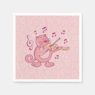 Serviette En Papier Chat rose avec Violon