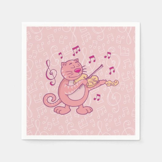 Serviette En Papier Chat rose avec Violon (Devant)