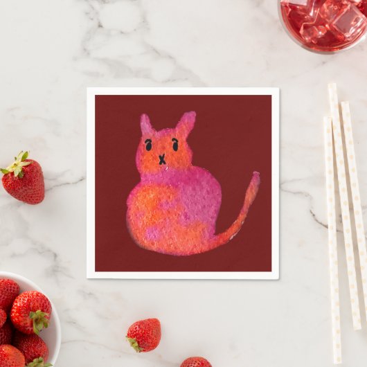 Serviette En Papier Chat rose funky chaton mignonette (En situation)