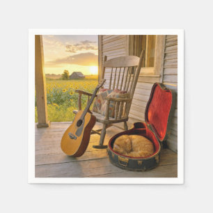 Serviette En Papier Chat roux endormi dans un étui de guitare