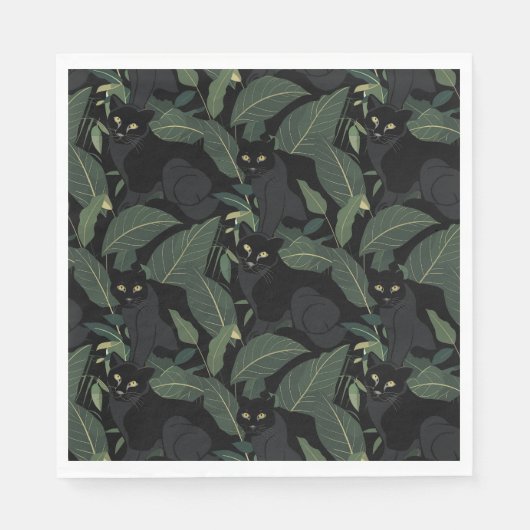 Serviette En Papier Chat sauvage noir moderne (Devant)