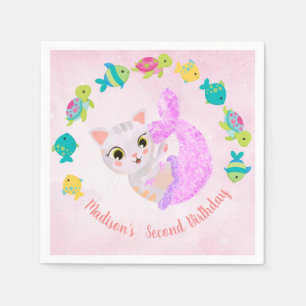 Serviette En Papier Chat Sirène Purrmais Plaque d'Anniversaire