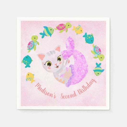 Serviette En Papier Chat Sirène Purrmais Plaque d'Anniversaire (Devant)