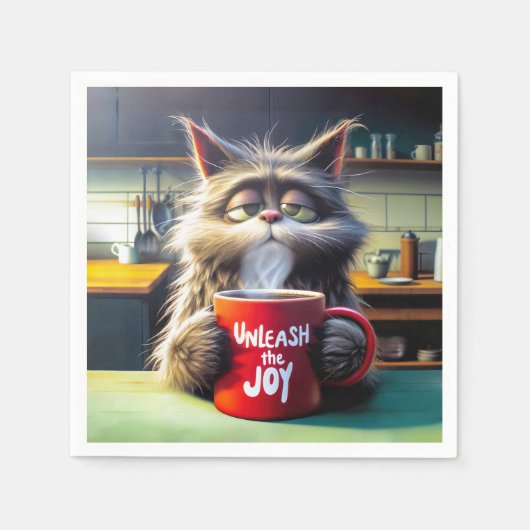 Serviette En Papier Chat Sleepy avec texte amusant sur une Mug de café (Devant)