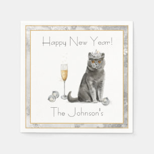 Serviette En Papier Chat sophistiqué avec Champagne et Tiara