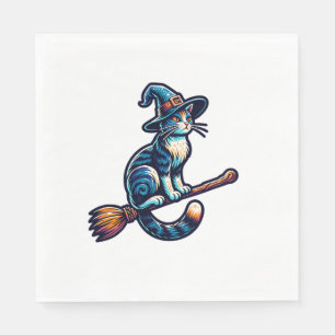 Serviette En Papier Chat Sorcier Halloween Sorcière Mystique Amateurs 