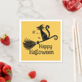 Serviette En Papier Chat sorcière noire sur balai Halloween (En situation)
