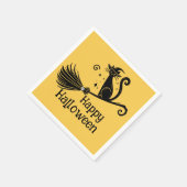 Serviette En Papier Chat sorcière noire sur balai Halloween (Coin)