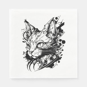 Serviette En Papier Chat Space En Style Tatouage Vintage
