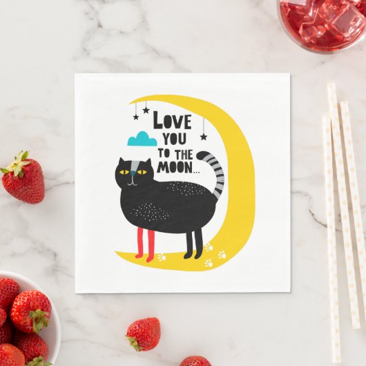 Serviette En Papier Chat sur la lune (En situation)