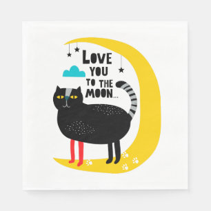 Serviette En Papier Chat sur la lune