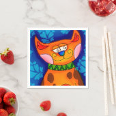 Serviette En Papier Chat Tabby Orange Souriant (En situation)