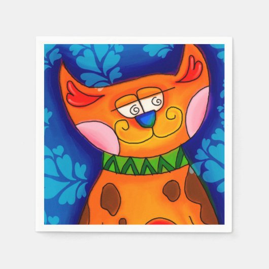 Serviette En Papier Chat Tabby Orange Souriant (Devant)