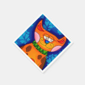 Serviette En Papier Chat Tabby Orange Souriant (Coin)