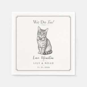 Serviette En Papier Chat Tabby Personnalisé Mariage Moderne Esquisse M
