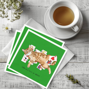 Serviette En Papier Chat tigré orange drôle jouant aux cartes de solit
