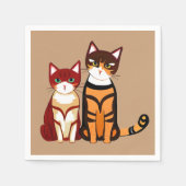 Serviette En Papier Chat tigre rayé et chaton gingembre (Devant)