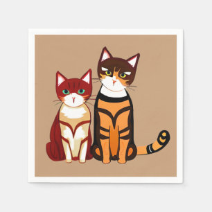 Serviette En Papier Chat tigre rayé et chaton gingembre