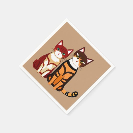 Serviette En Papier Chat tigre rayé et chaton gingembre (Coin)