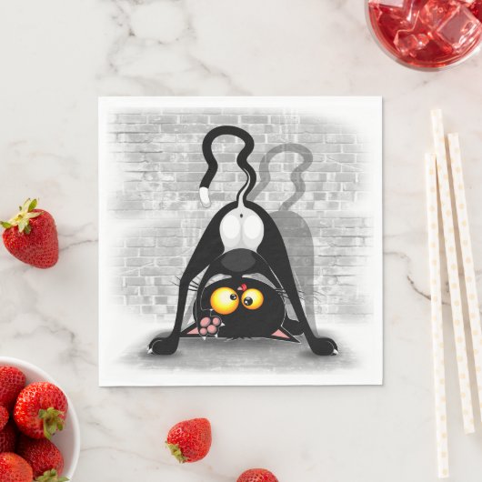 Serviette En Papier Chat Upside Down Funny Cartoon Caractère (En situation)