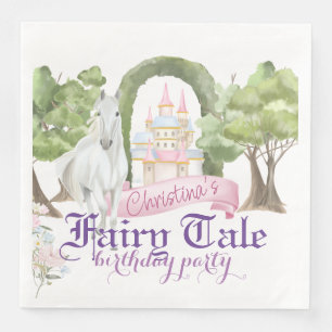 Serviette En Papier Château de Fairy Tale et Aquarelle de Cheval Blanc