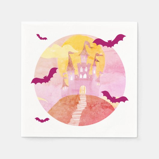 Serviette En Papier Château Éffrayant rose sur la Colline Halloween Pa (Devant)