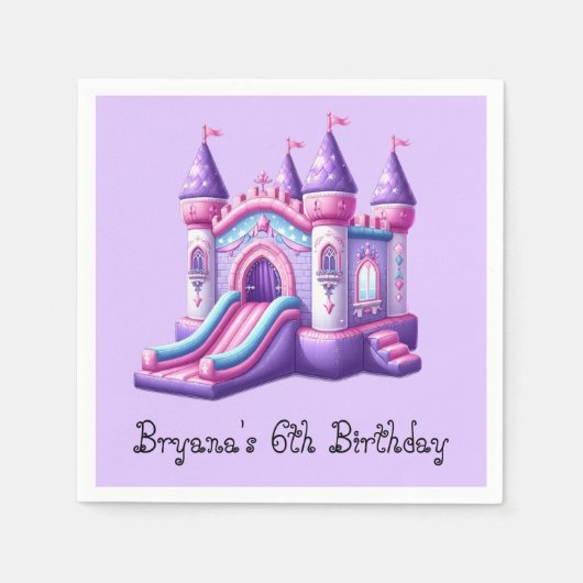 Serviette En Papier Château Gonflable Princesse Rose Violet Fête (Devant)
