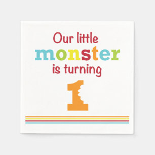 Serviette En Papier Château Monster 1er Anniversaire bleu vert rayé