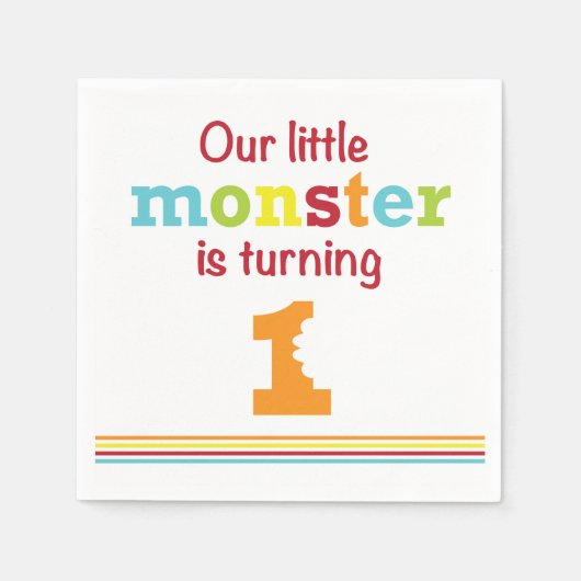 Serviette En Papier Château Monster 1er Anniversaire bleu vert rayé (Devant)