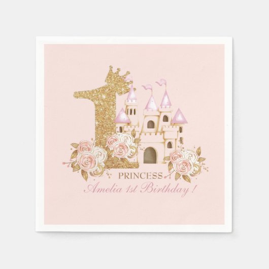 Serviette En Papier Château Princesse 1er anniversaire (Devant)