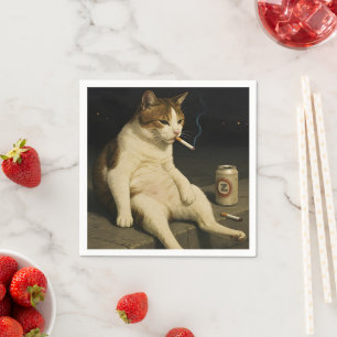 Serviette En Papier Chaton à Cigarette Drôle Chat qui Fume Meme Gen Z