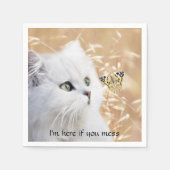 Serviette En Papier Chaton blanc et papillon (Devant)