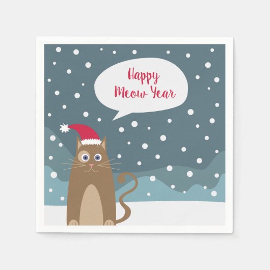 Serviette En Papier Chaton caricaturale, chatte de noël santa (Devant)