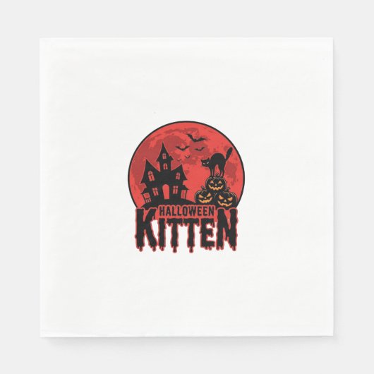 Serviette En Papier Chaton d'Halloween Maison Hantée Chat Graphique_1 (Devant)