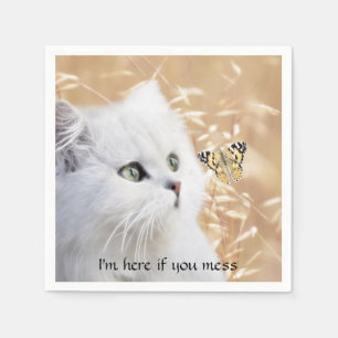 Serviette En Papier Chaton et papillon blancs