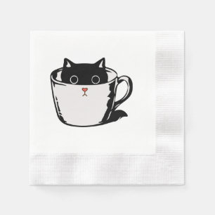 Serviette En Papier Chaton noir avec nez rouge caché dans une tasse
