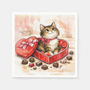 Serviette En Papier Chaton tigré assis dans une boîte de bonbons