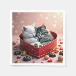 Serviette En Papier Chatons dans une boîte de bonbons en forme de cœur